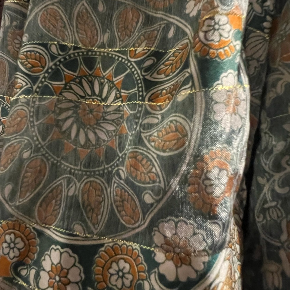 Floral Patterned Scarf in Green and Orange - Picture 2 of 2